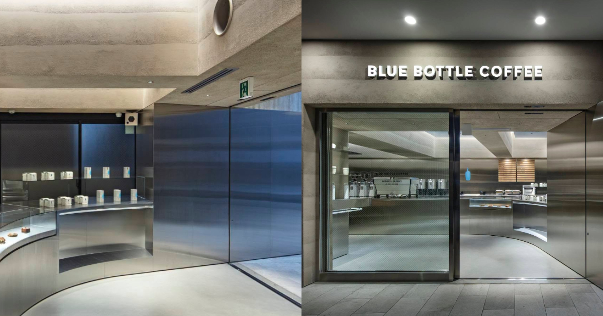 Blue Bottle Coffee 原宿店:以反射立面、灰泥層次與淡藍天花板,將原宿街景帶進咖啡館|MOT TIMES 明日誌